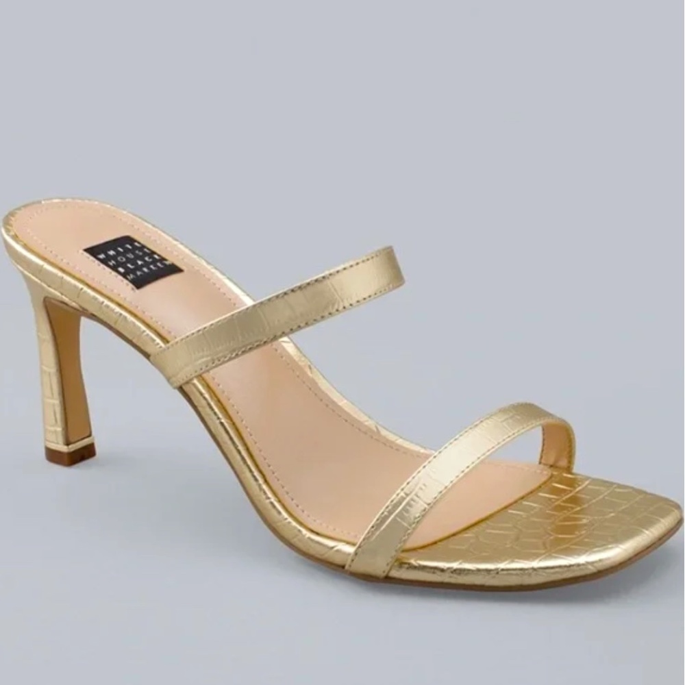 WHBM Croc Embossed Gold Sandals, Sz 9 in Good Condition